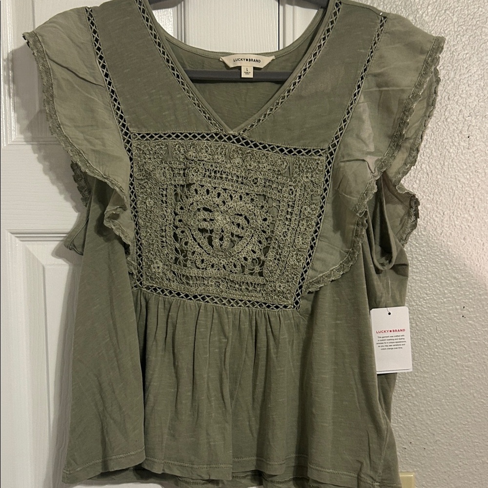 Lucky Brand Sage Green Lace Blouse